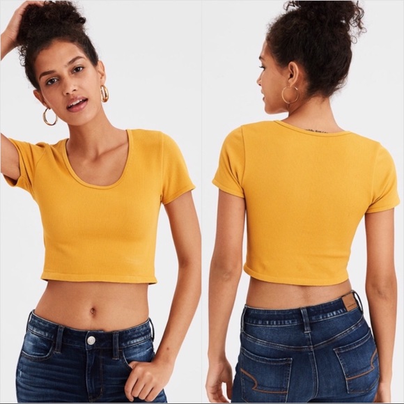yellow crop top with jeans